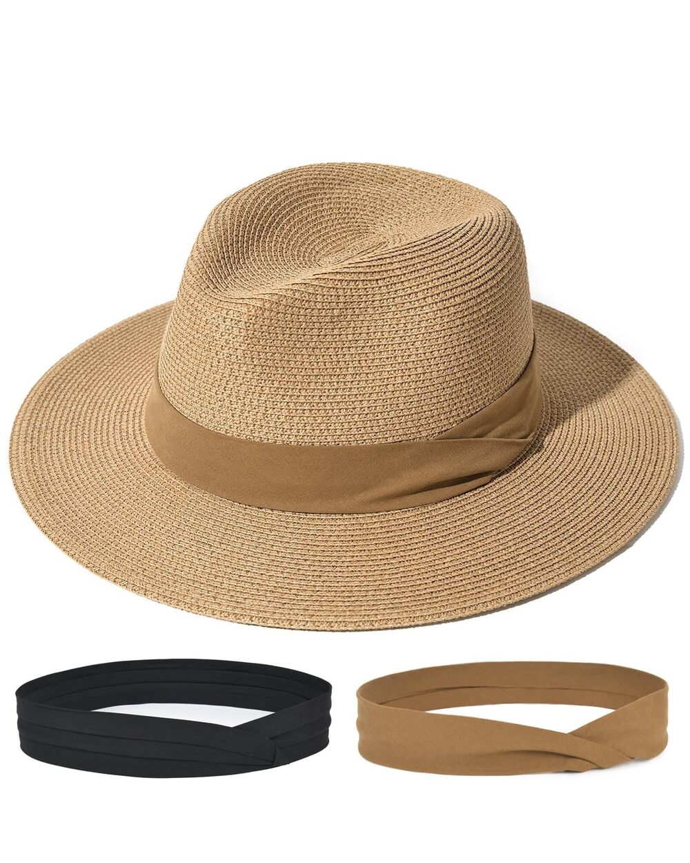 1591 Sun Hats Panama Hat Wide Brim Fedora Straw Beach Hat UV UPF 80+ Beach
